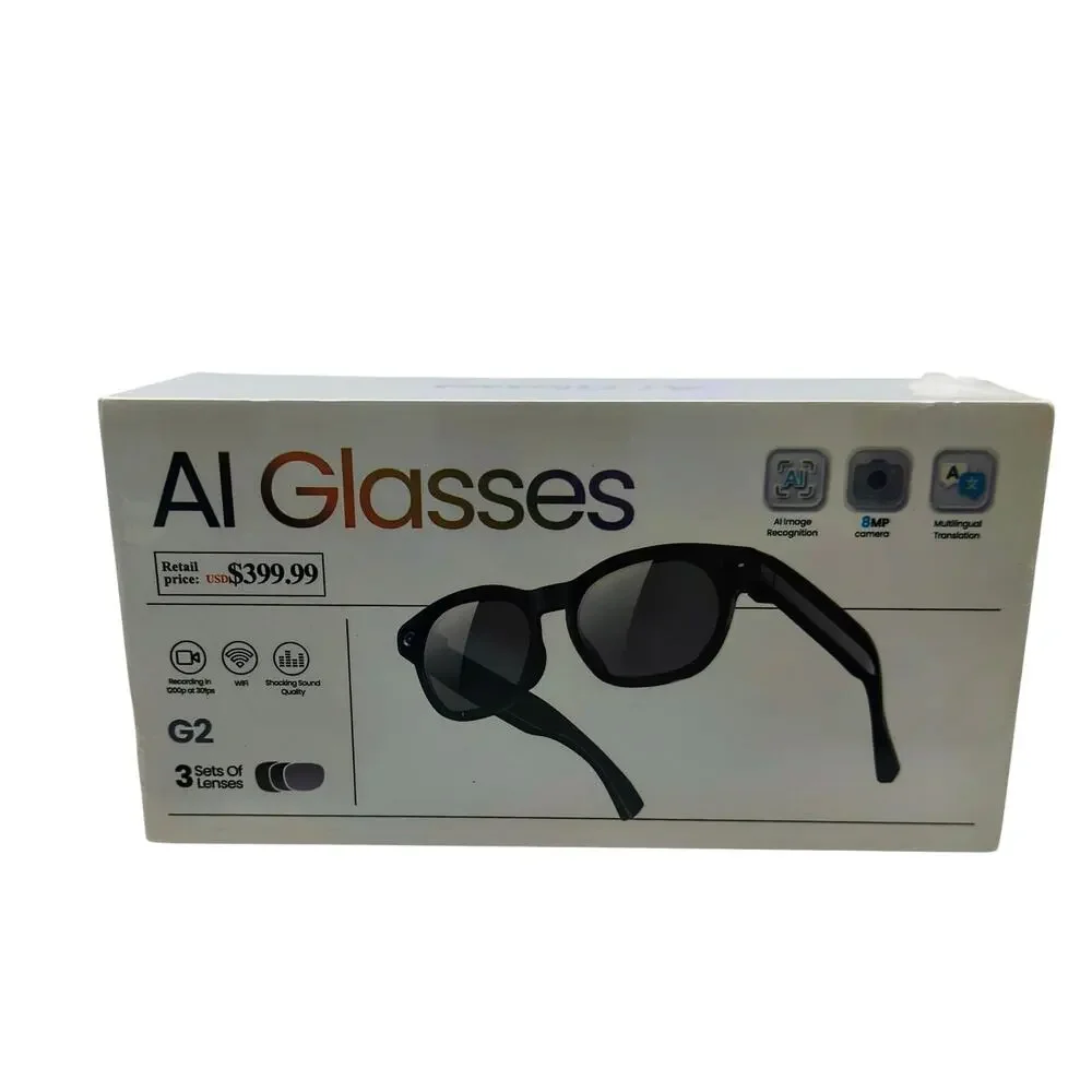 AI Smart Glasses – 8MP Photo/1080p Video, Object Recognition, WiFi
